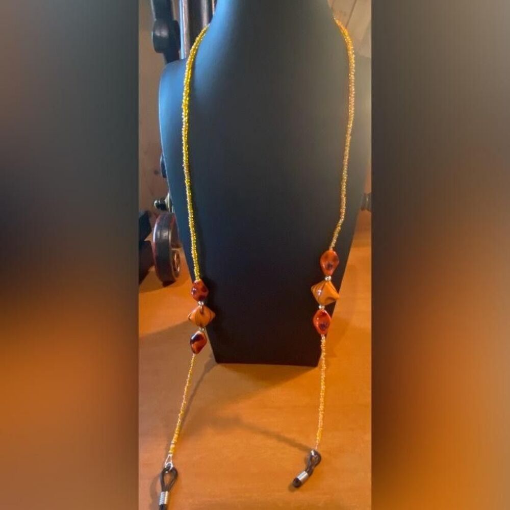 Gold Beaded Eyeglass Chain Cord Glasses Sunglasses Holder Adult Tortoise Beads